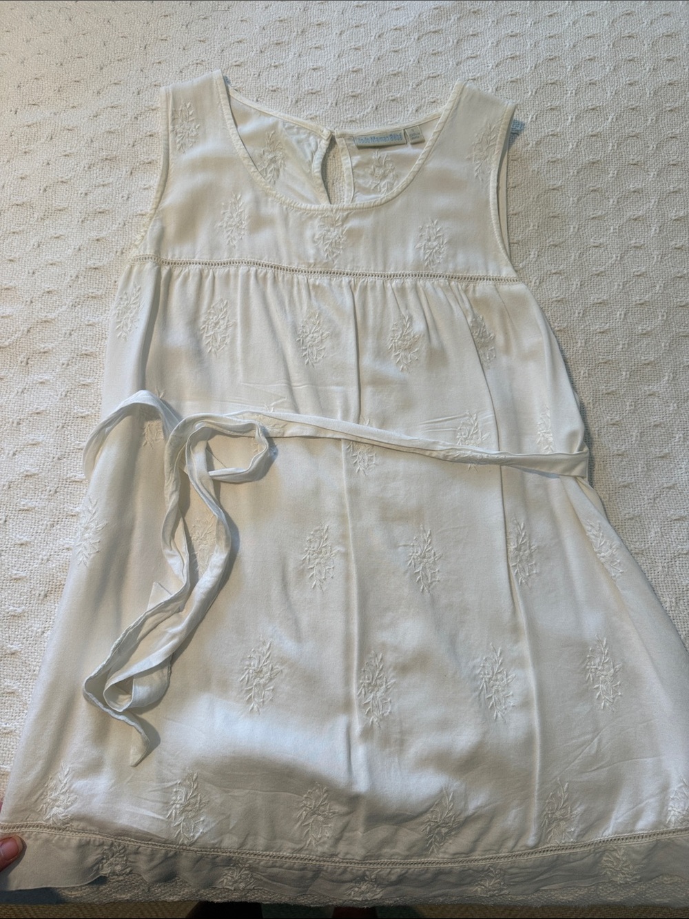 JoJo Maman Bebe White Embroidered Sleeveless Tie-Waist Top